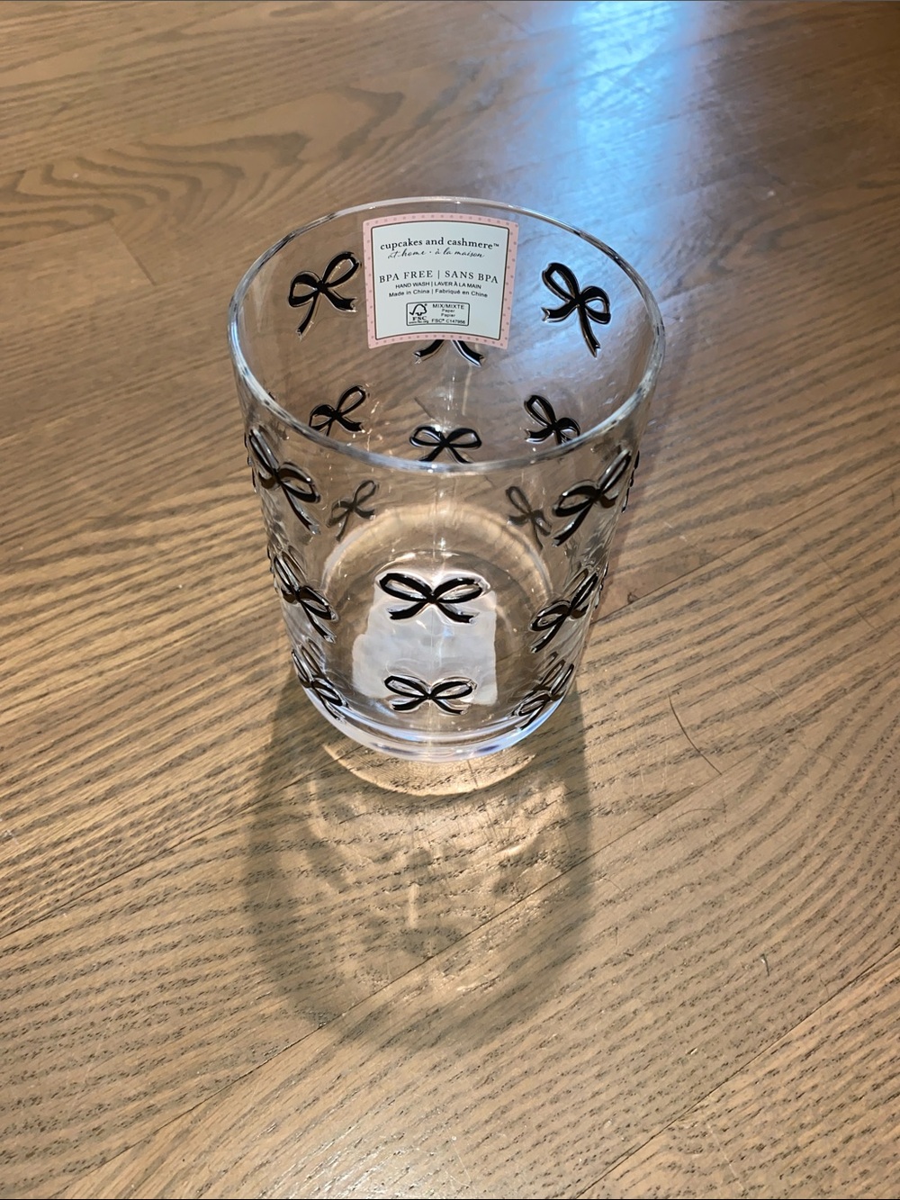 cupcakes & cashmere Clear Glass Tumbler with Black Bow Pattern